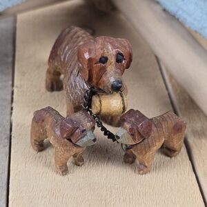 3 Mini Vintage Wooden Hand Carved Dogs